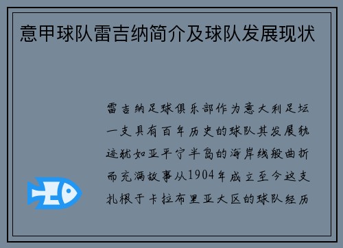 意甲球队雷吉纳简介及球队发展现状