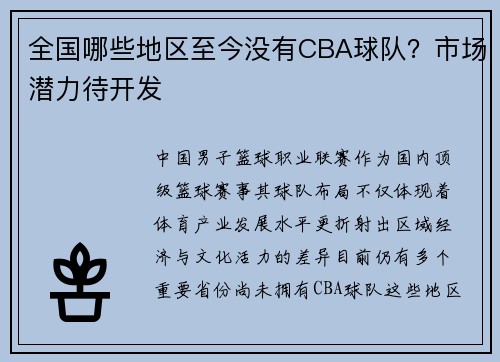 全国哪些地区至今没有CBA球队？市场潜力待开发